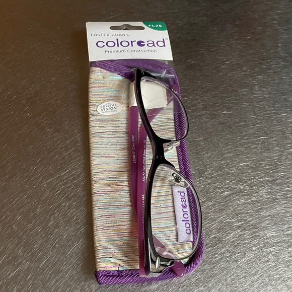 Foster Grant Purple Crystal Vision Cleo Readers with Case, +1.75, NWT. - Picture 4 of 9
